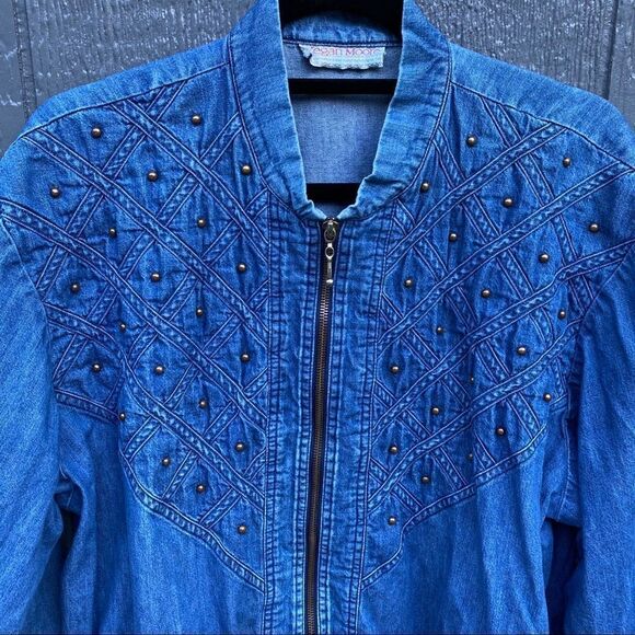 Vintage Megan Moore Studded Fashion Jean Jacket - Picture 3 of 8